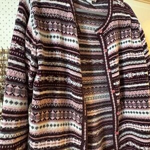 dressbarn Multicolor Striped & Fair Isle Cardigan - Pink, Brown & Cream